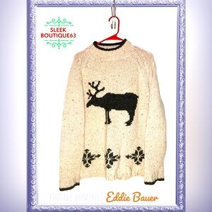 🌟 Eddie Bauer Vintage Nordic Reindeer Sweater 🦌 Cozy Winter Classic
